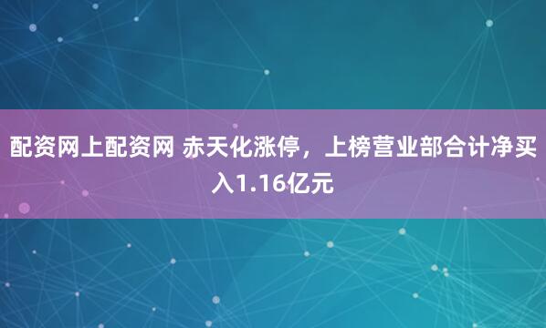 配资网上配资网 赤天化涨停，上榜营业部合计净买入1.16亿元